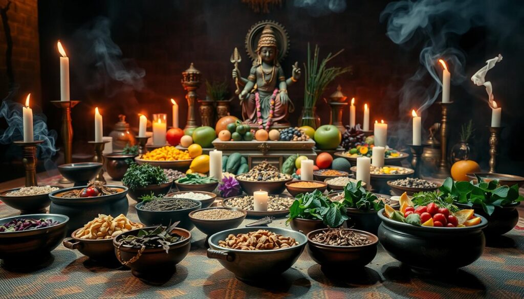 ingredientes y ofrendas en ritual