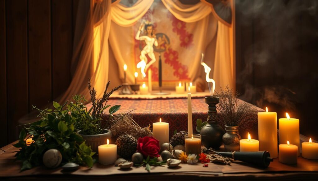 ofrendas y elementos sagrados en el ritual