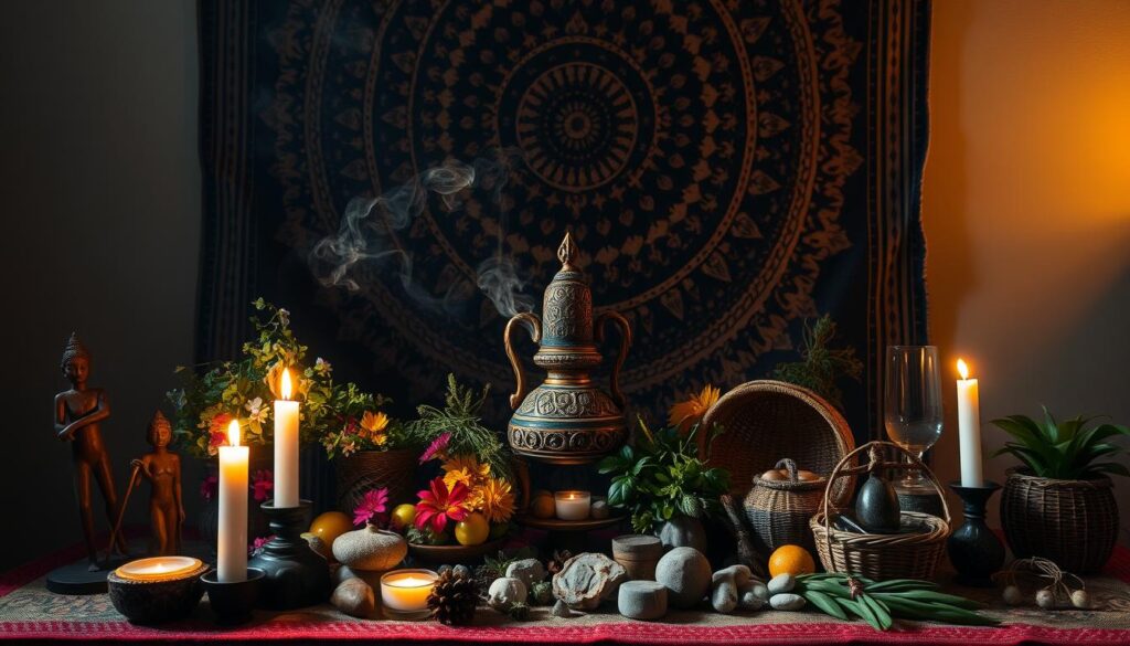 ofrendas y herramientas rituales