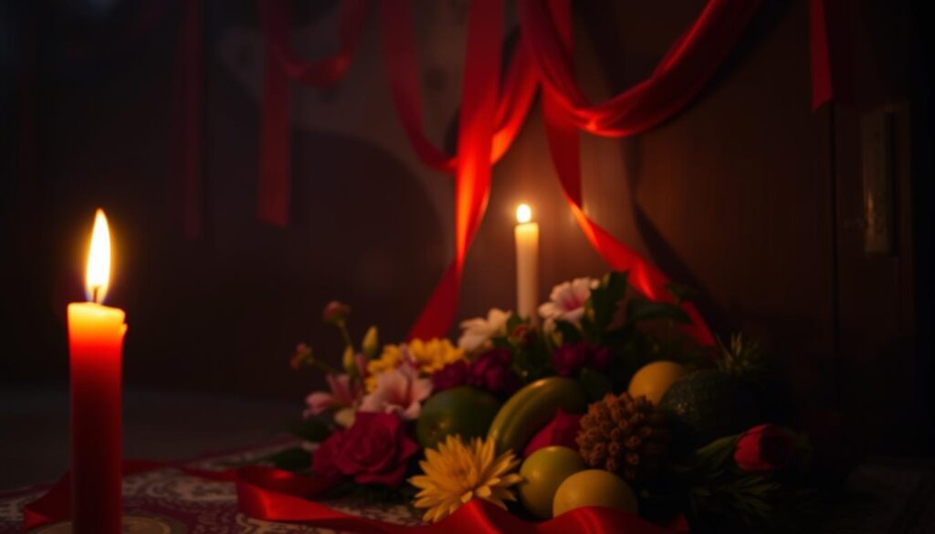 uso del velón y la cinta roja en el ritual a Oshún