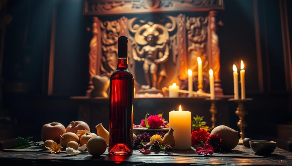 vino tinto en ofrendas